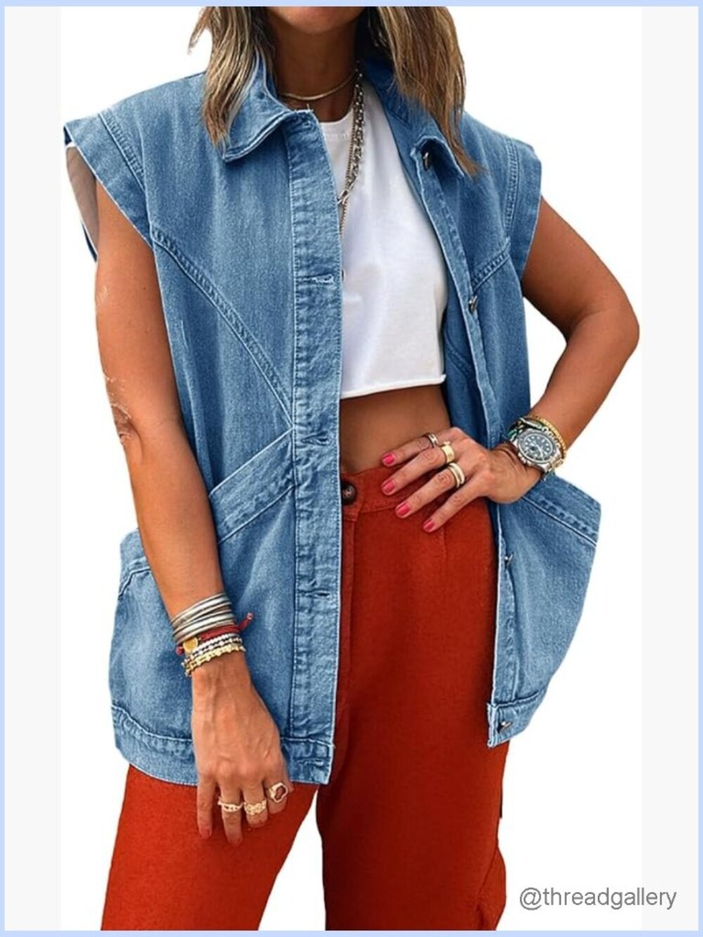 Oversized Denim Vest Sleeveless Button Down Casual Western Waistcoat